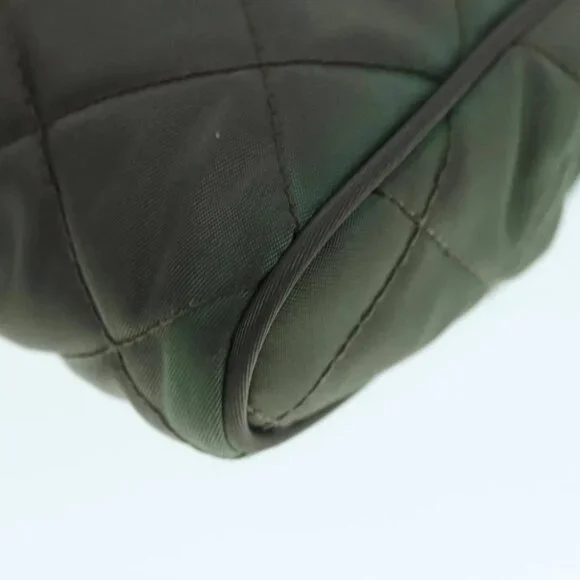 PRADA Chain Quilted Shoulder Bag Nylon Khaki Gold Auth 90227 - Picture 9 of 15